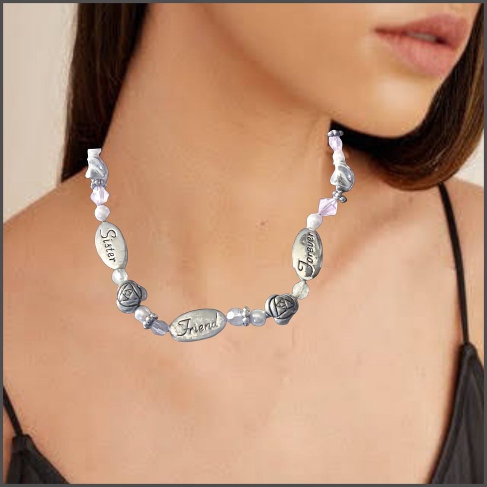 Silver and Pink Friendship Necklace